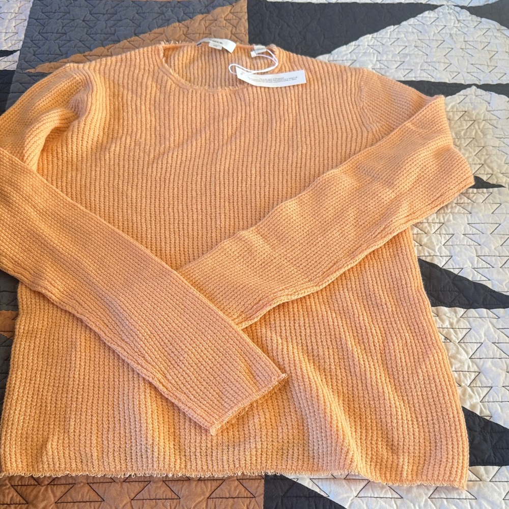 Vince Women's waffle stitch Crew Neck Sweater in Warm Orange